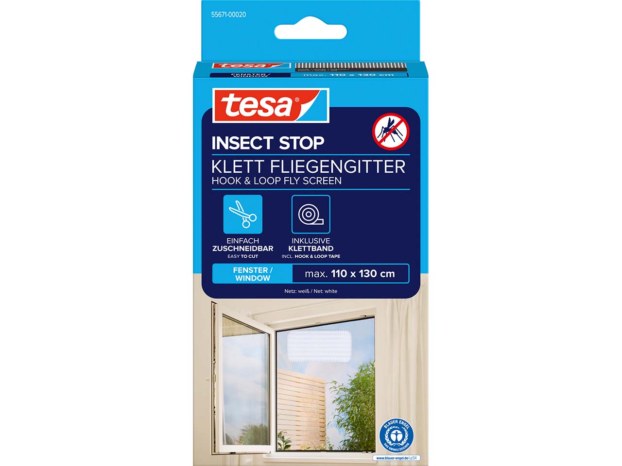 tesa Fliegengitter "Standard" für Fenster 110 x 130 cm, weiß