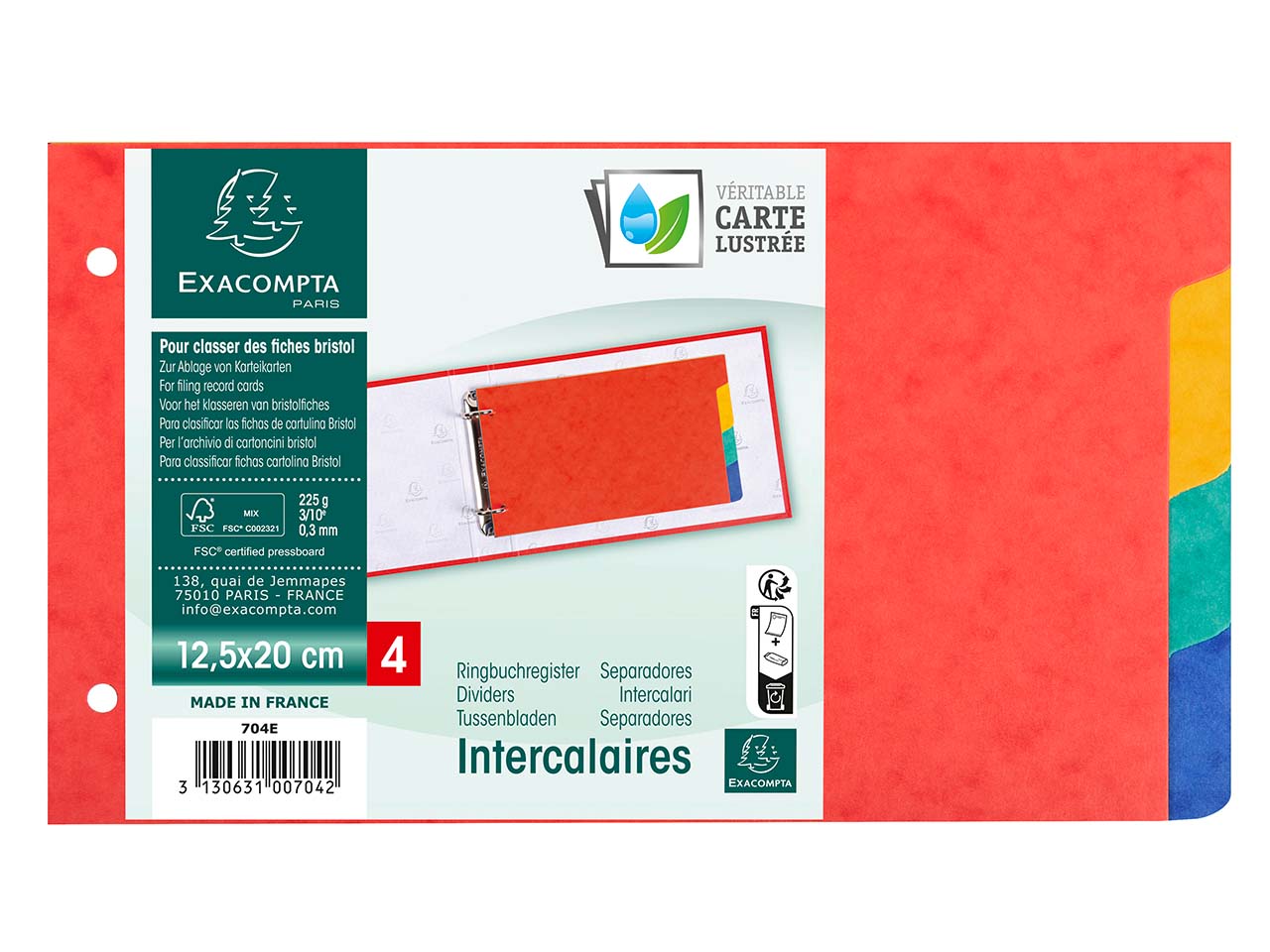 10 Exacompta Register aus Colorspan, 4 Taben, 225 g/m², 125x200 mm, farbig sortiert