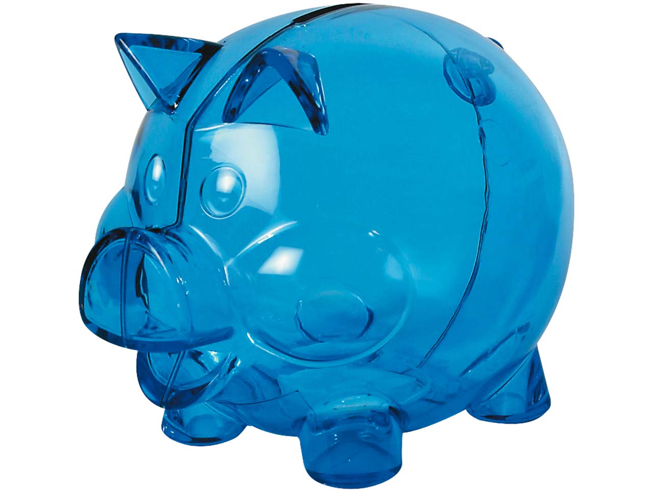 Sparschwein "Maxi" inkl. 1-farbig seitlichem Aufdruck, blau transparent