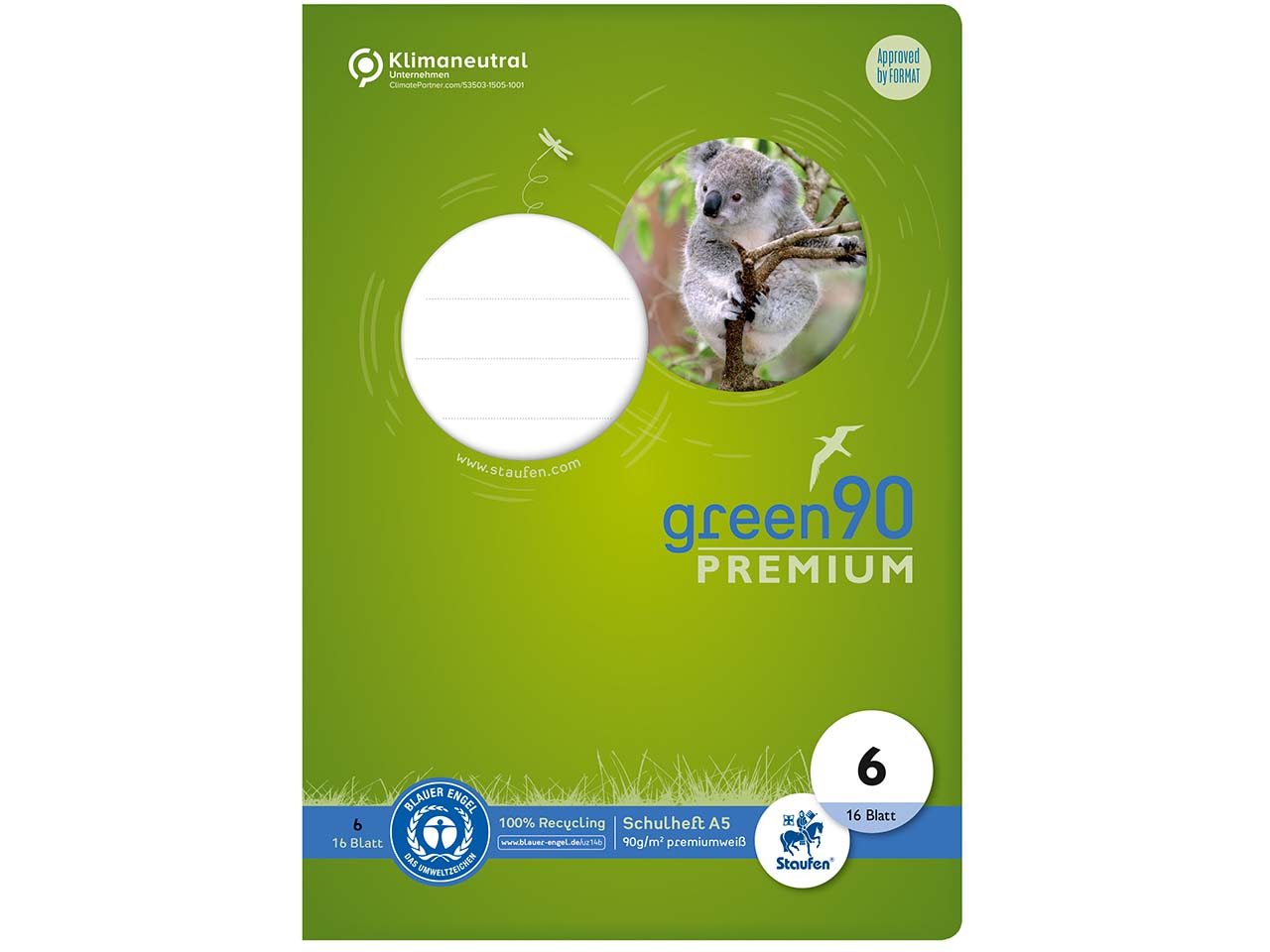 Staufen "Premio" Schulheft DIN A5, 90 g/m², Lineatur 6