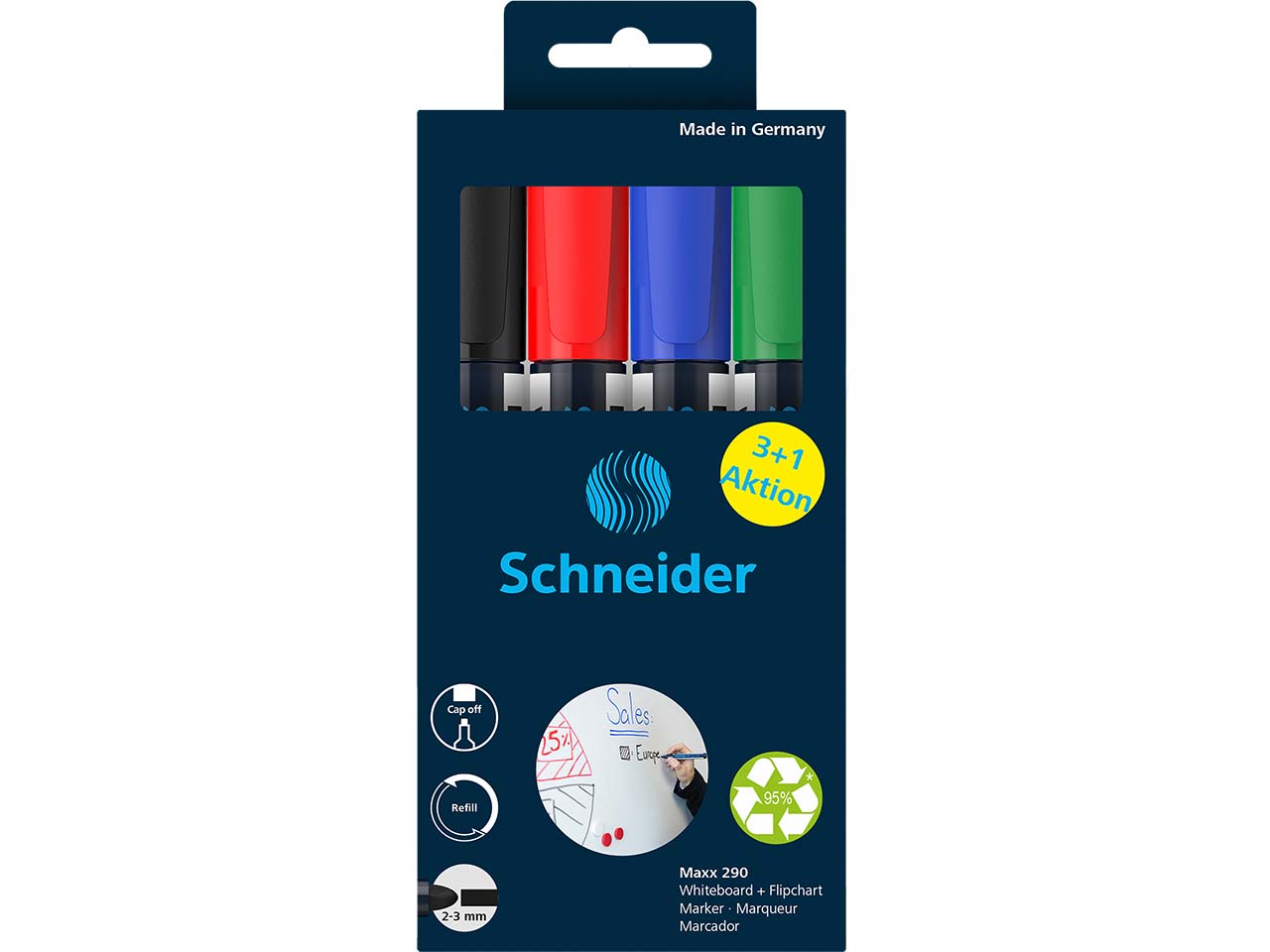 Schneider 4er-Pack Whiteboardmarker "Maxx 290" 3+1 Gratis, sortiert