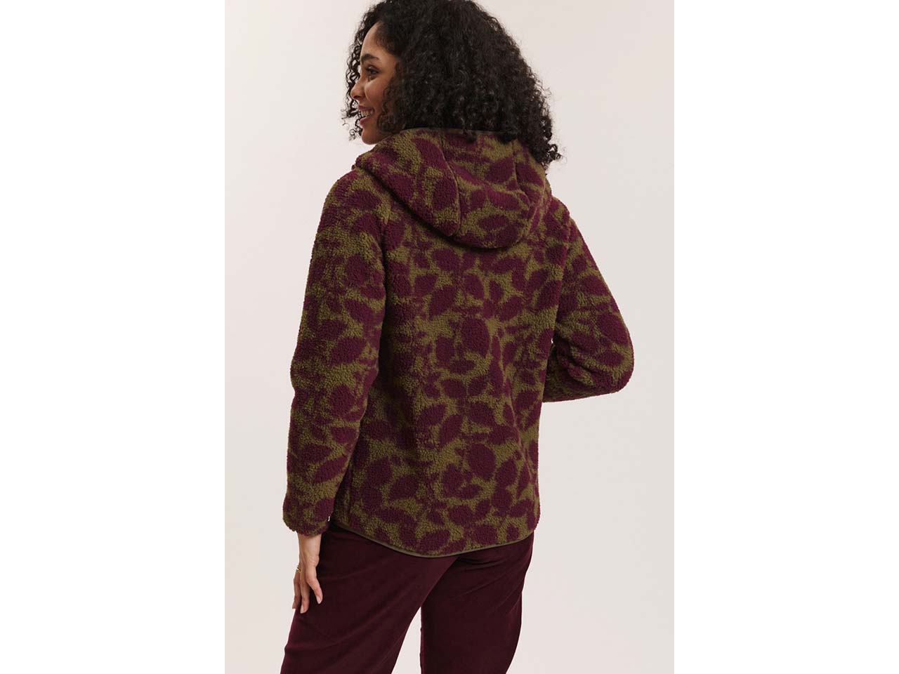 tranquillo Damen-Teddy-Fleecejacke "Alinaa" mit Kapuze, burgundy botanics, Gr. S