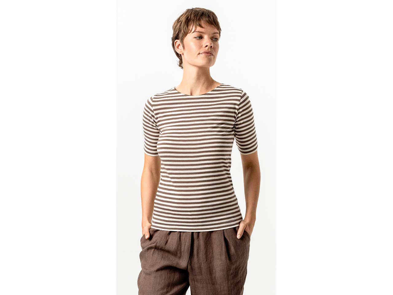 Living Crafts Bio-Damen-T-Shirt "ANNINA" mit Halbarm, earth/chalk, Gr. L