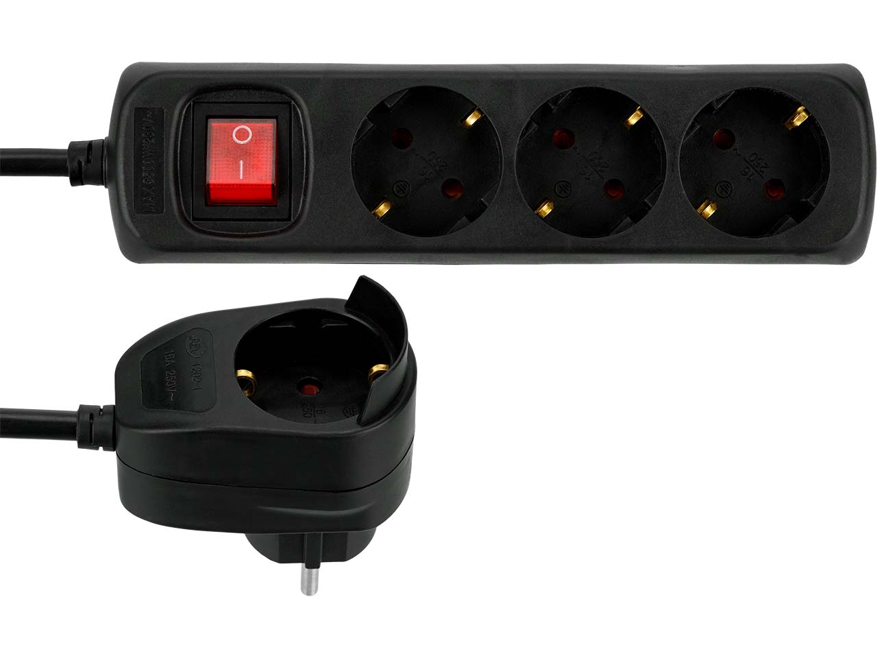 REV Steckdosenleiste "Powersplit" 3+1-fach mit Schalter, 2 m Leitung, schwarz