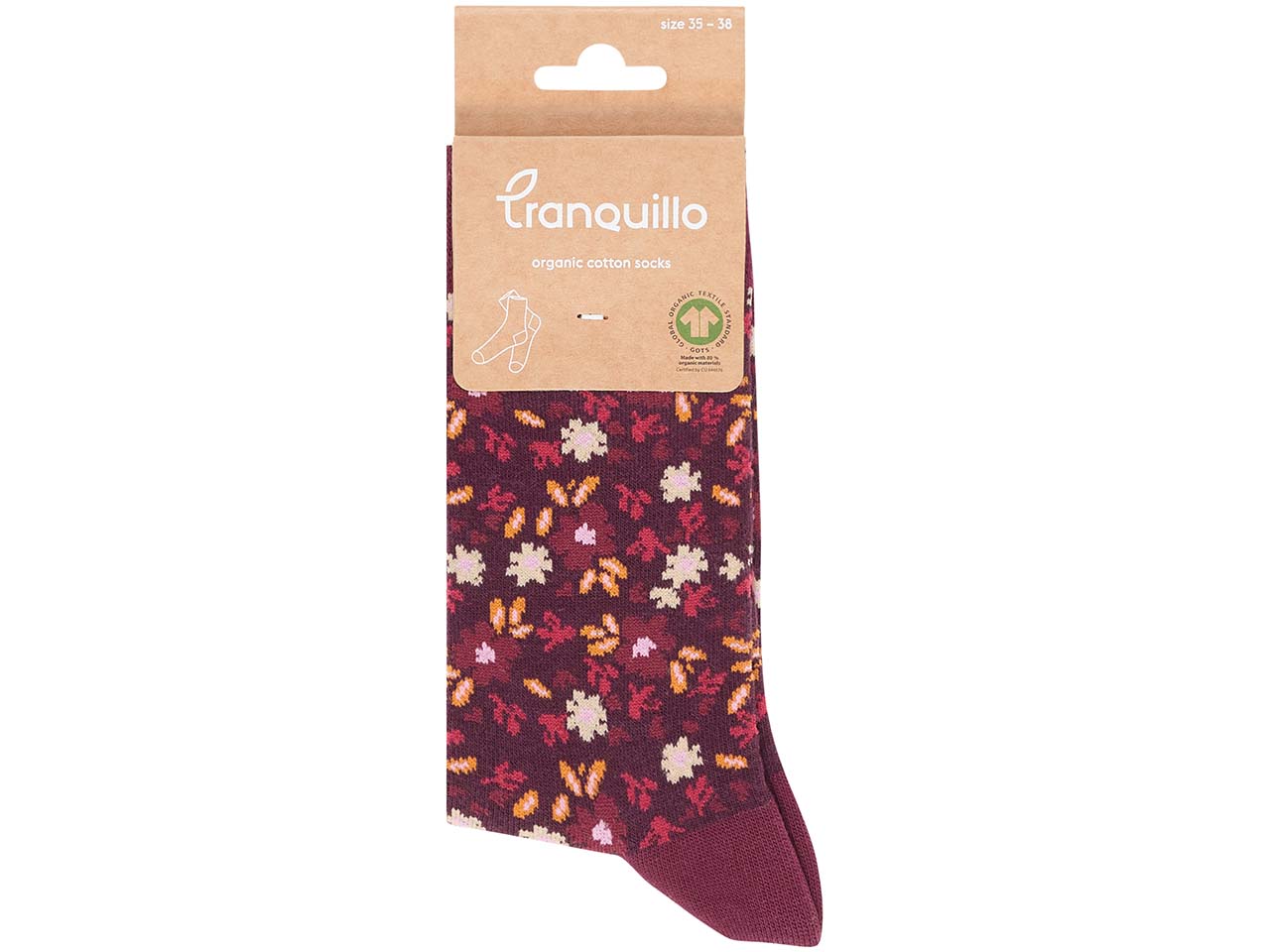 tranquillo Bio-Socken 'Bloomyy' mit Blumen-Muster, bloom burgundy, Gr. 39/42