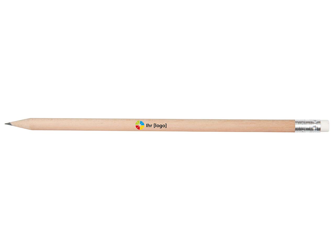 FSC-zertifizierter Bleistift rund 18,5 cm mit Radiertip, natur aus Lindenholz