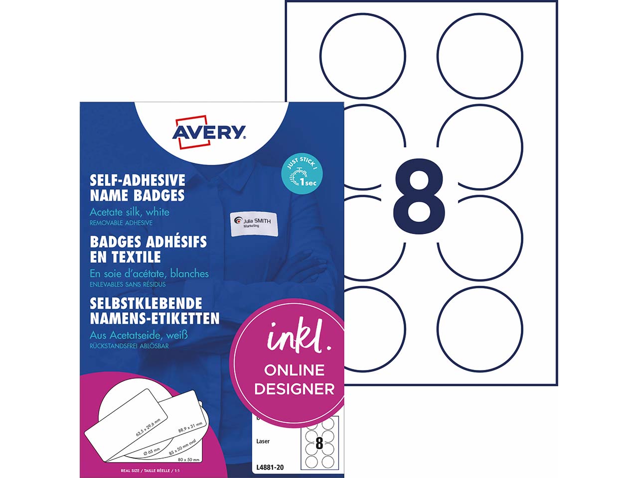 Avery Zweckform Selbstklebende Namens-Etiketten Laser "L4881" 160 Stk. rund 65mm, weiß