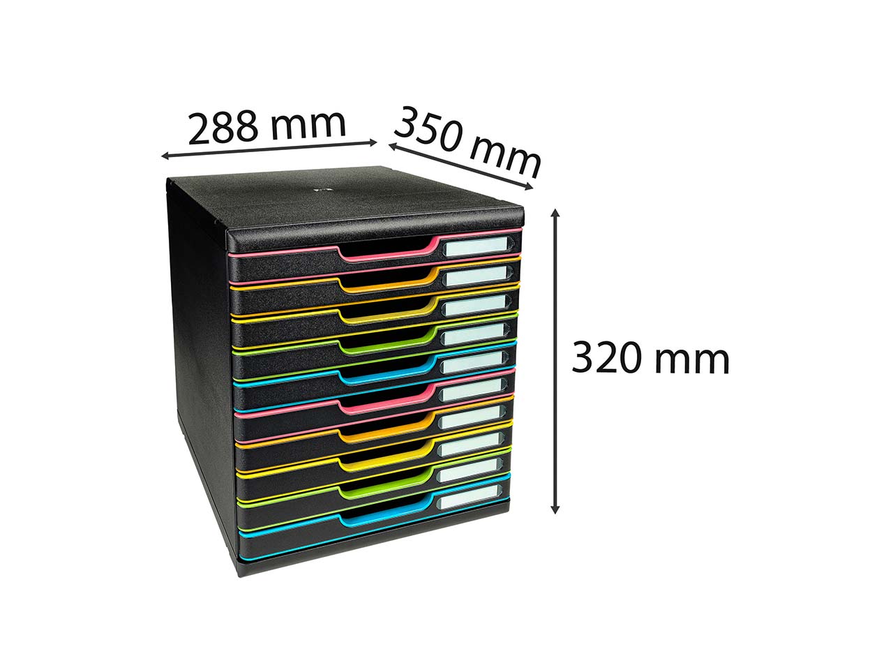 Exacompta Schubladenbox Modulo "Black Office", DIN A4+, 10 Schubladen, schwarz/harlekin
