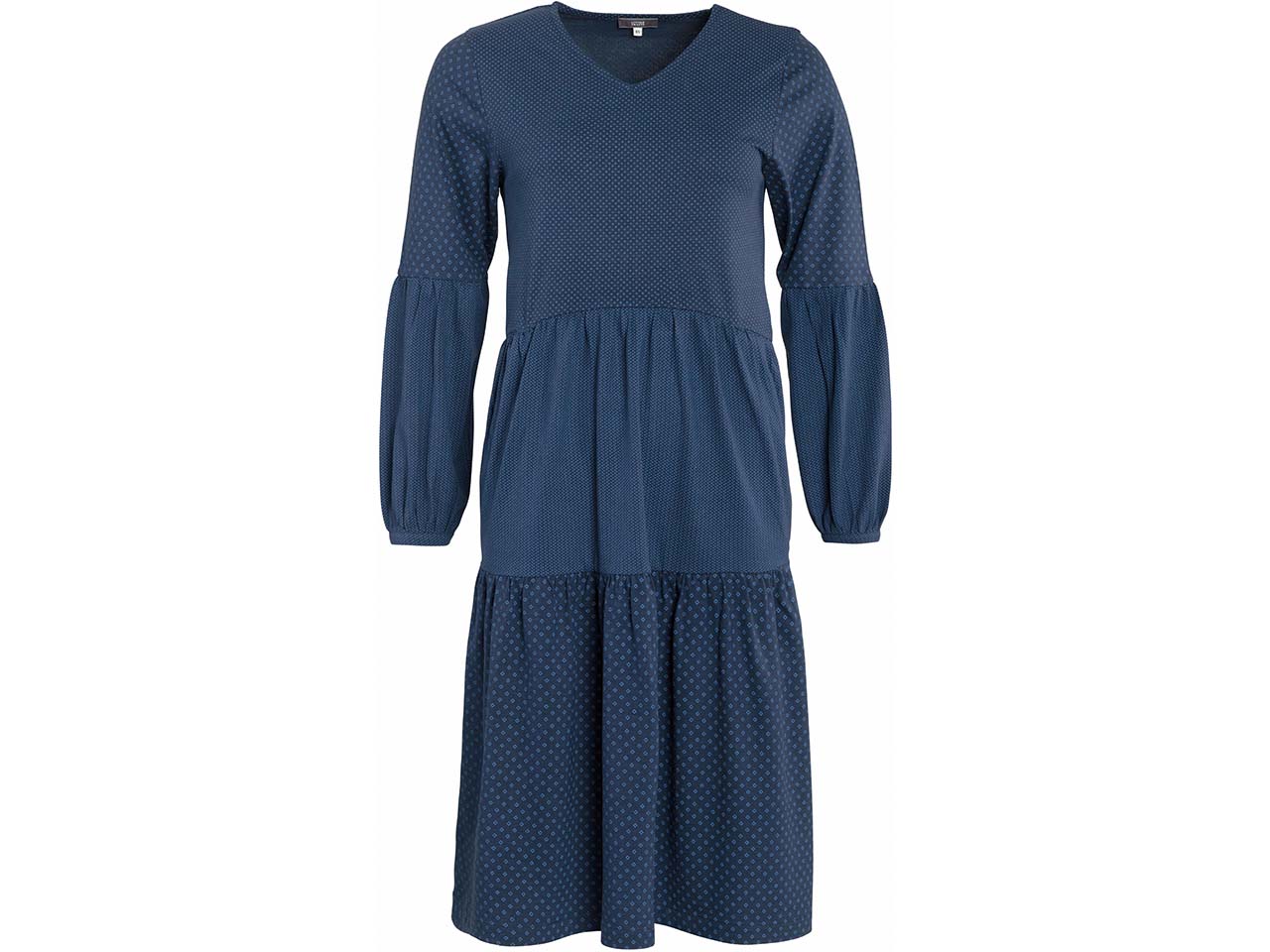 Living Crafts Bio-Damen-Kleid "Philippa" mit V-Ausschnitt, indigo patch, Gr. S