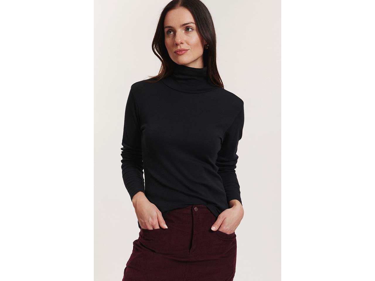 tranquillo Bio-Damen-Langarmshirt 'Marryy' mit 50 % Woll-Anteil, black, Gr. S