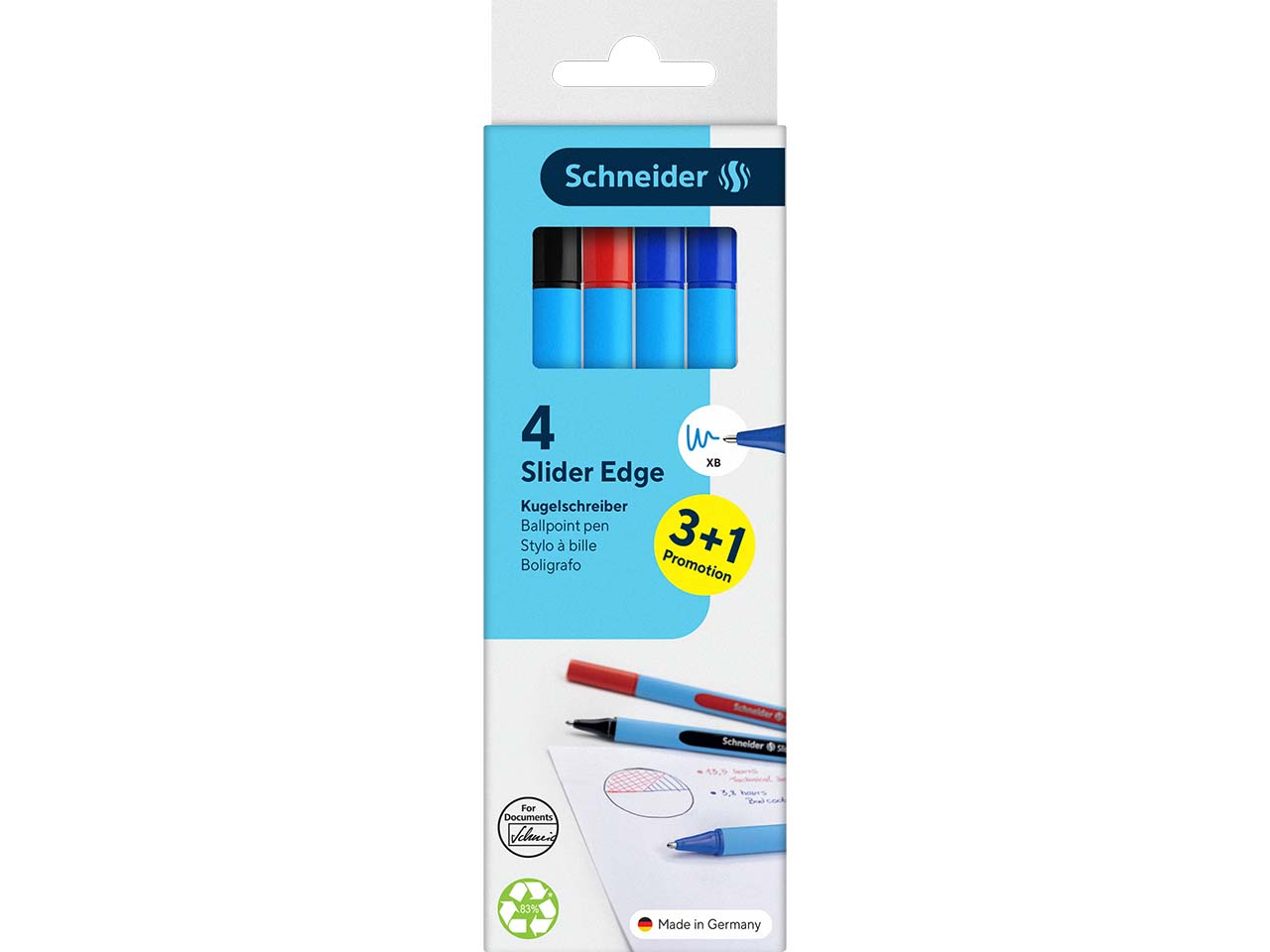 Schneider 4er-Pack Kugelschreiber "Slider Edge XB" 3+1 Gratis, sortiert