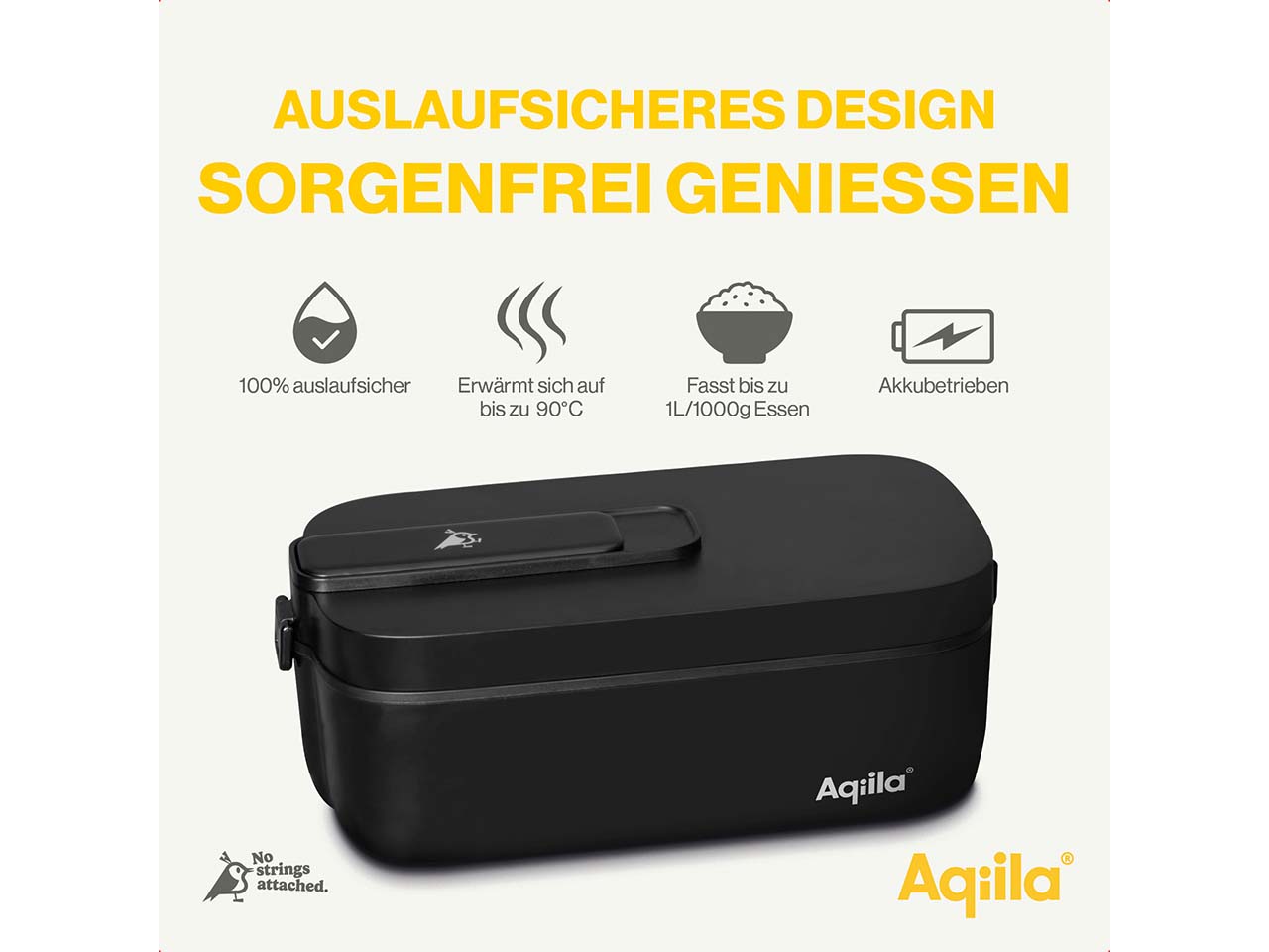 Aqiila Snack- & Lunchbox "Foodbird BL5" selbsterhitzend, wiederaufladbar, schwarz