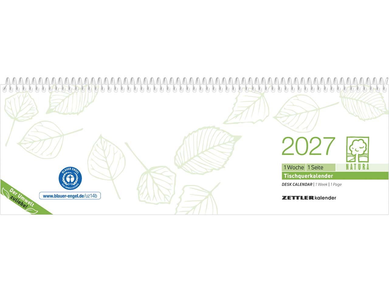 Zettler Tischkalender aus Recyclingpapier, 60 Seiten 2027 (1 Woche - 1 Seite)