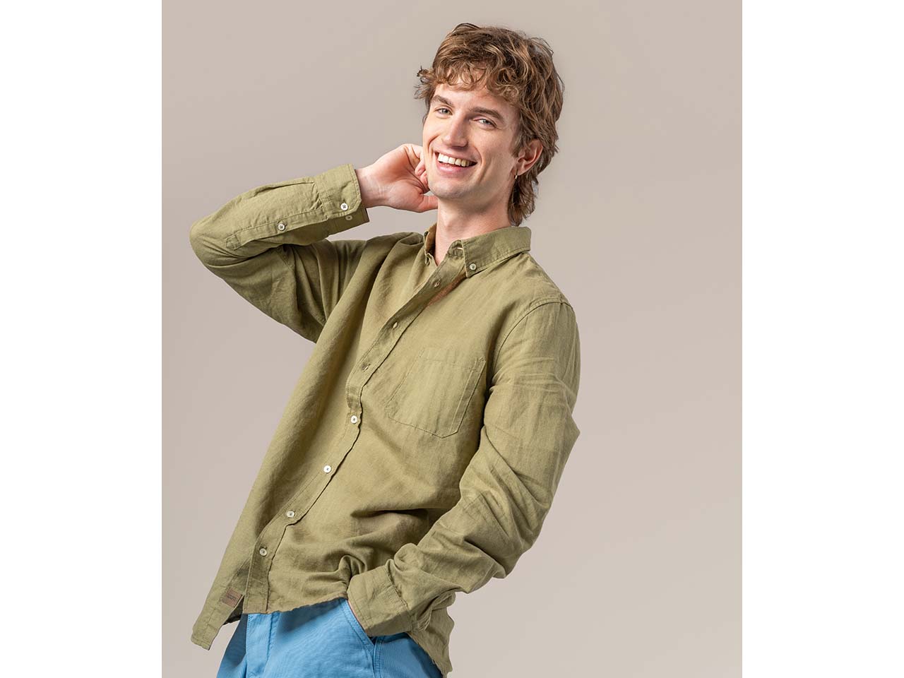 Living Crafts Herren-Hemd 'ROB' mit Button-Down-Kragen, willow, Gr. 48