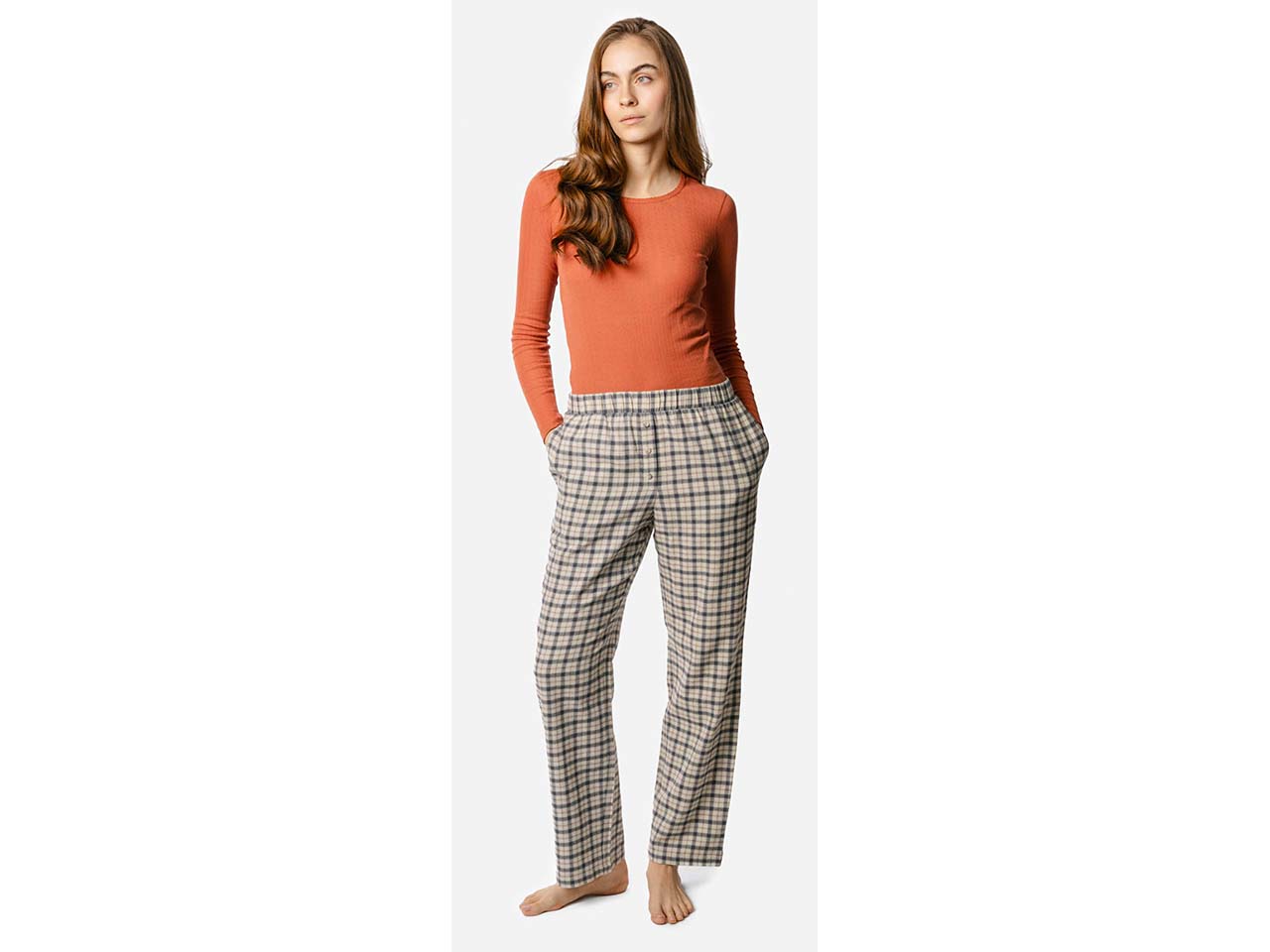 Living Crafts Bio-Damen-Schlafhose 'SCARABEA', cosy check, Gr. 38