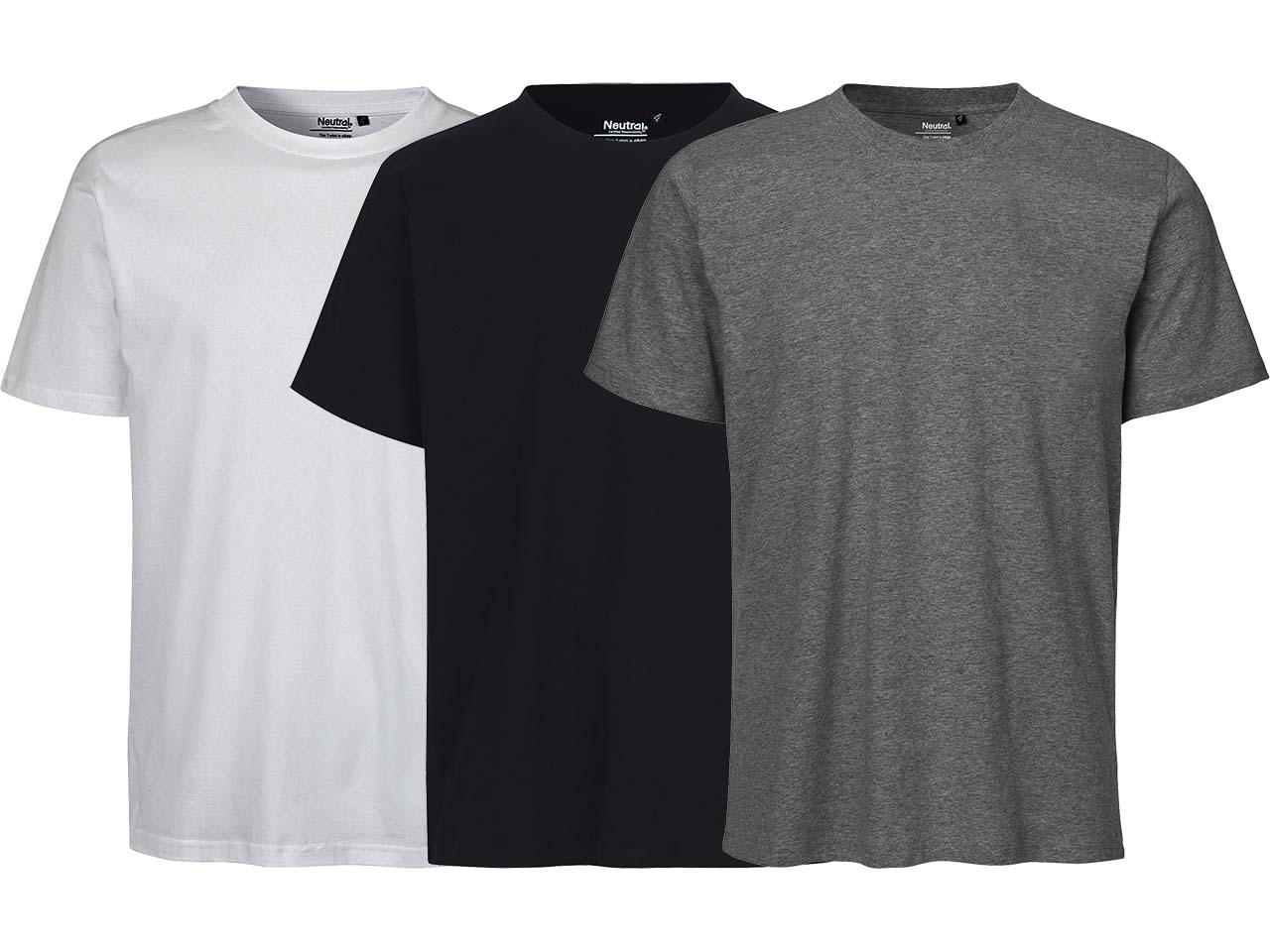 Neutral 3er-Set Bio-Unisex-T-Shirt, verschiedenfarbig, weiß/schwarz/dark heather, Gr. M