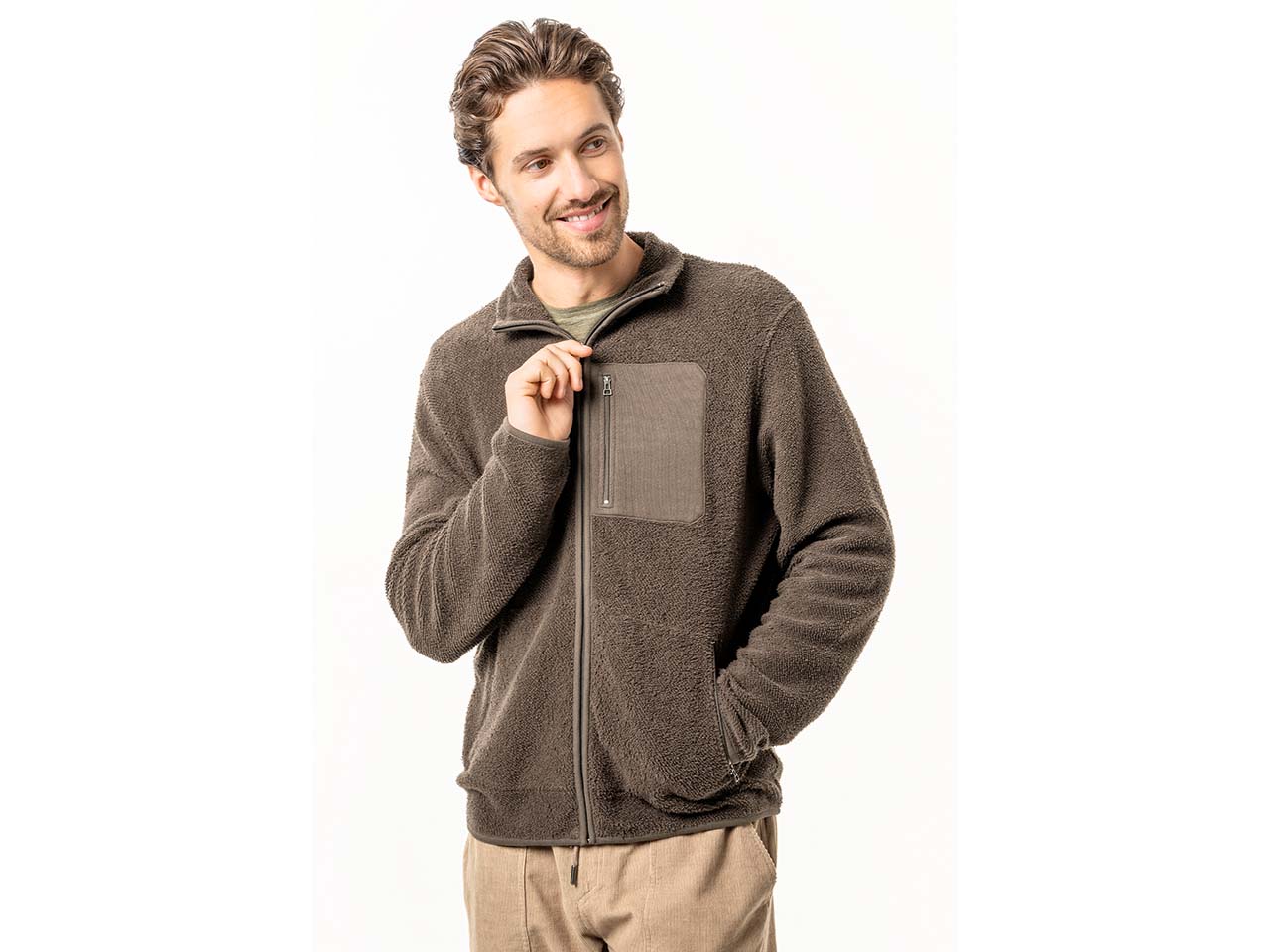 Living Crafts Bio-Herren-Fleecejacke 'SENNA' mit Stehkragen, walnut, Gr. XL