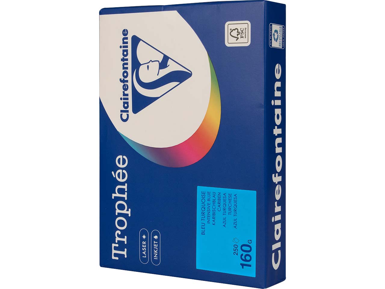 250 Blatt Clairfontaine Farbiges Kopierpapier "Trophee" 160 g/m², DIN A4, karibikblau