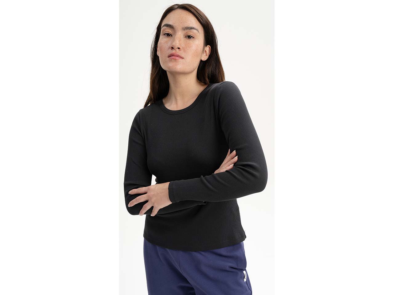 MELA Bio-Damen-Langarmshirt 'MEHAR' mit Rundhalsausschnitt, schwarz, Gr. M