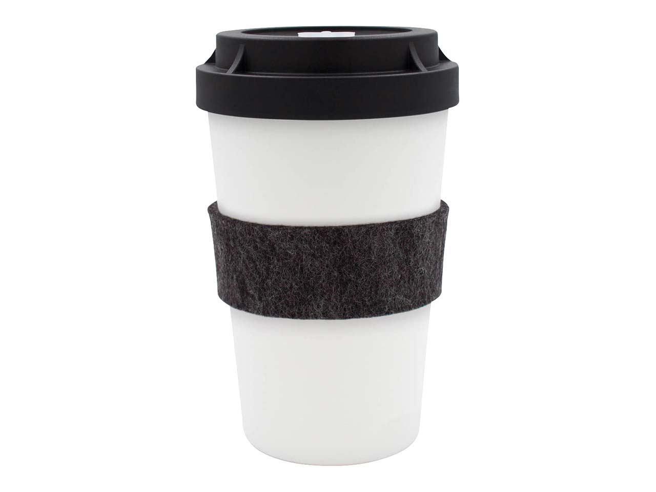 heybico Coffee-To-Go-Becher aus Bio-Kunststoff, weiß, mit Filz-Manschette
