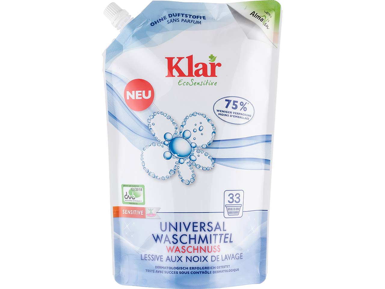 Klar Universal-Waschmittel-Nachfüllbeutel mit Waschnuss, 1,5 l
