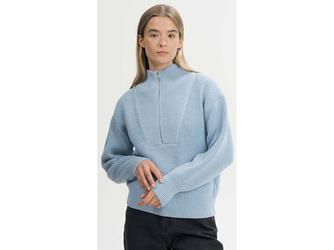 MELA Bio-Damen-Rippstrick Troyer 'KIMAYA' mit Stehkragen, salty blue melange, Gr. S