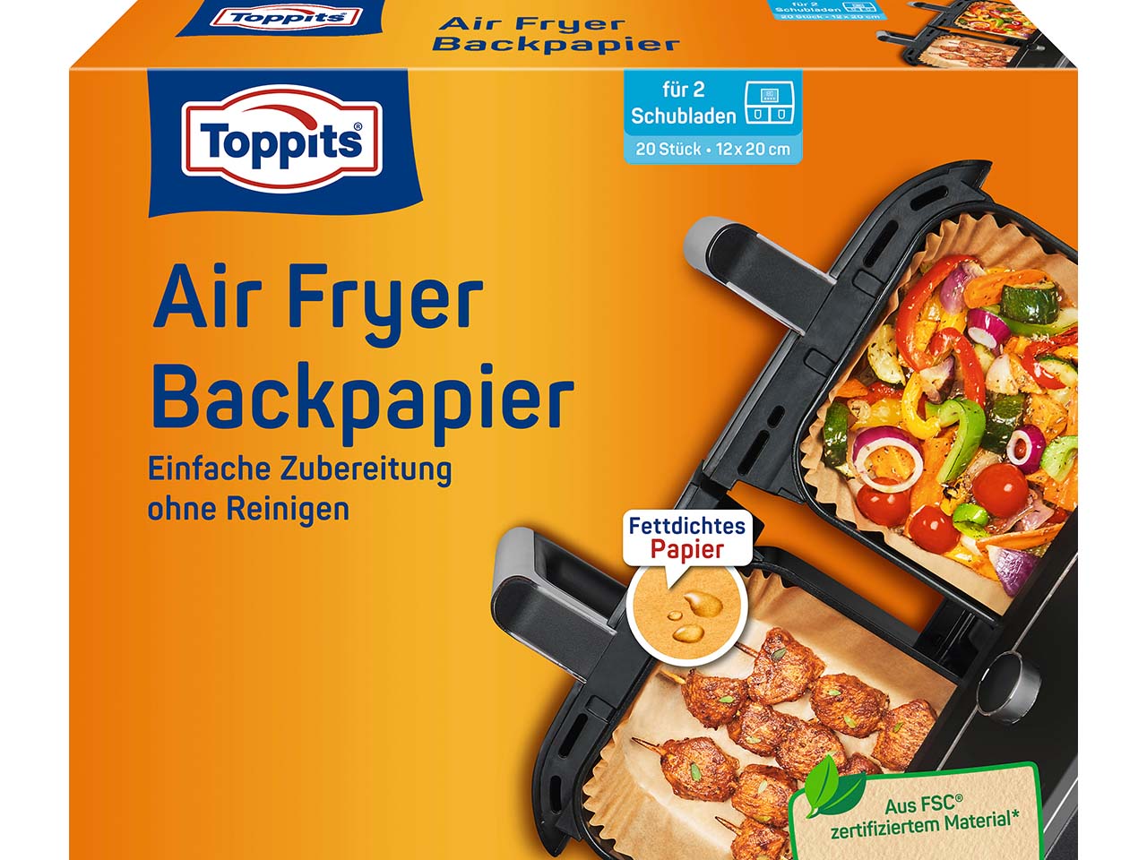 Toppits Backpapier für Air Fryer, eckig, 20 Stk.