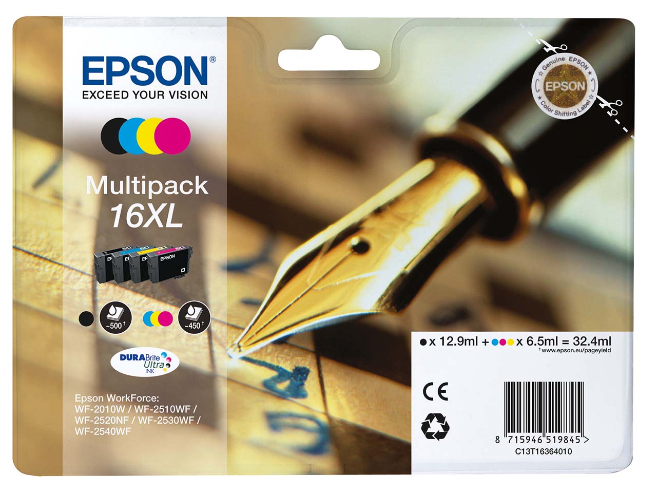 Epson 4er Set Tintenpatronen 16 XL Multipack schwarz, cyan, magenta, yellow