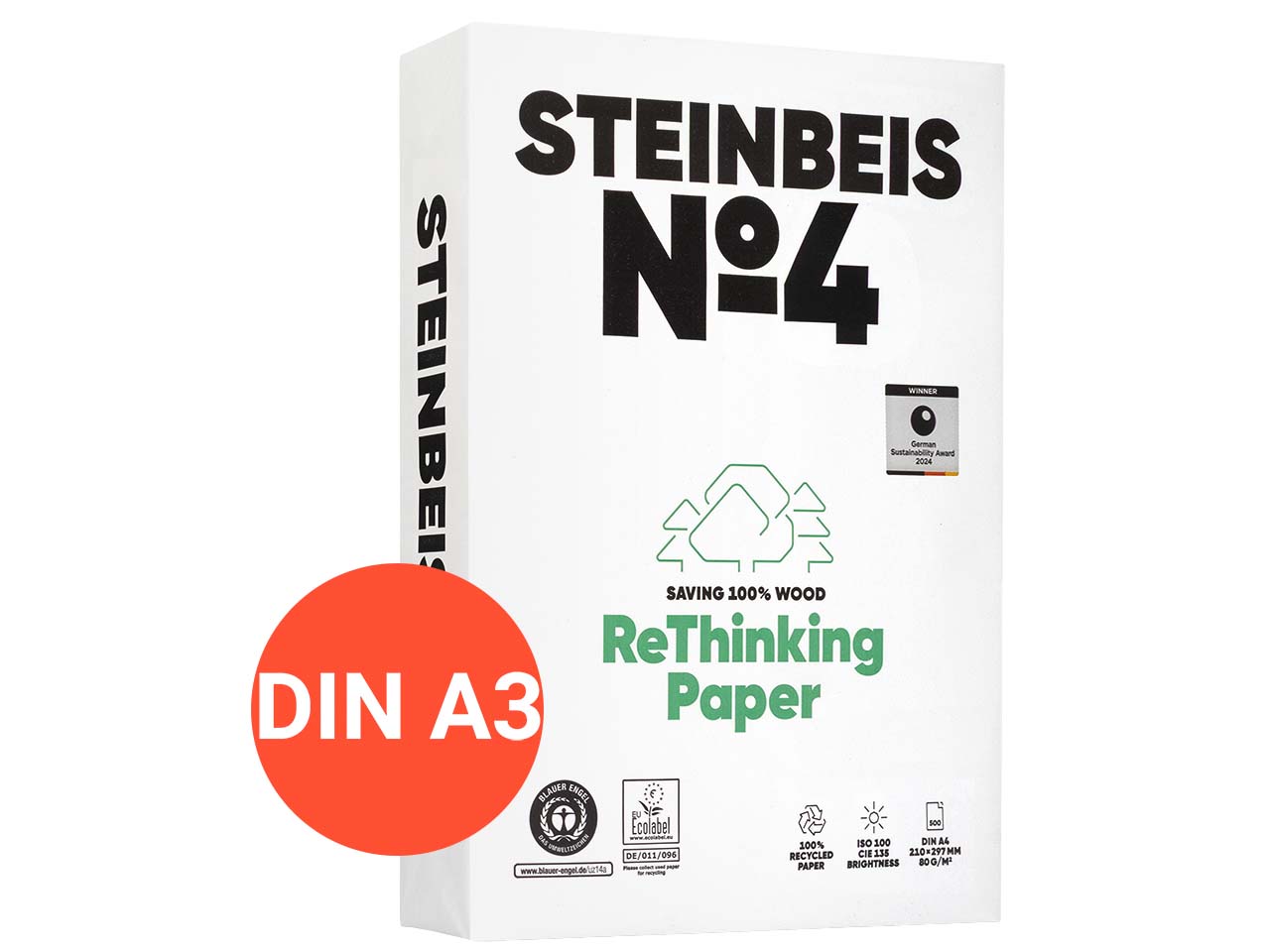 500 Blatt Steinbeis Recycling-Kopierpapier "No.4, EvolutionWhite" DIN A3