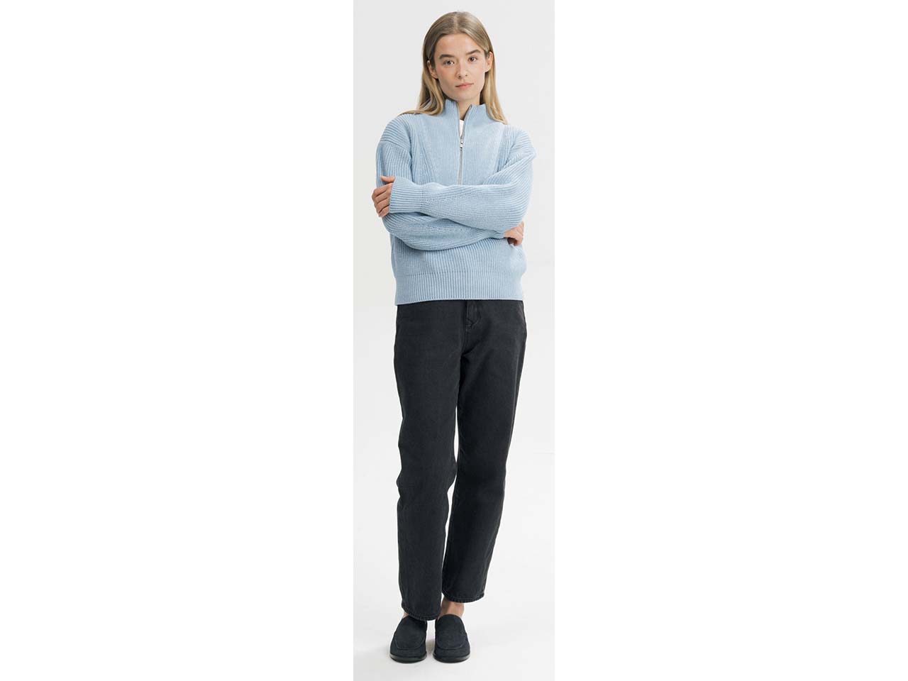 MELA Bio-Damen-Rippstrick Troyer 'KIMAYA' mit Stehkragen, salty blue melange, Gr. M