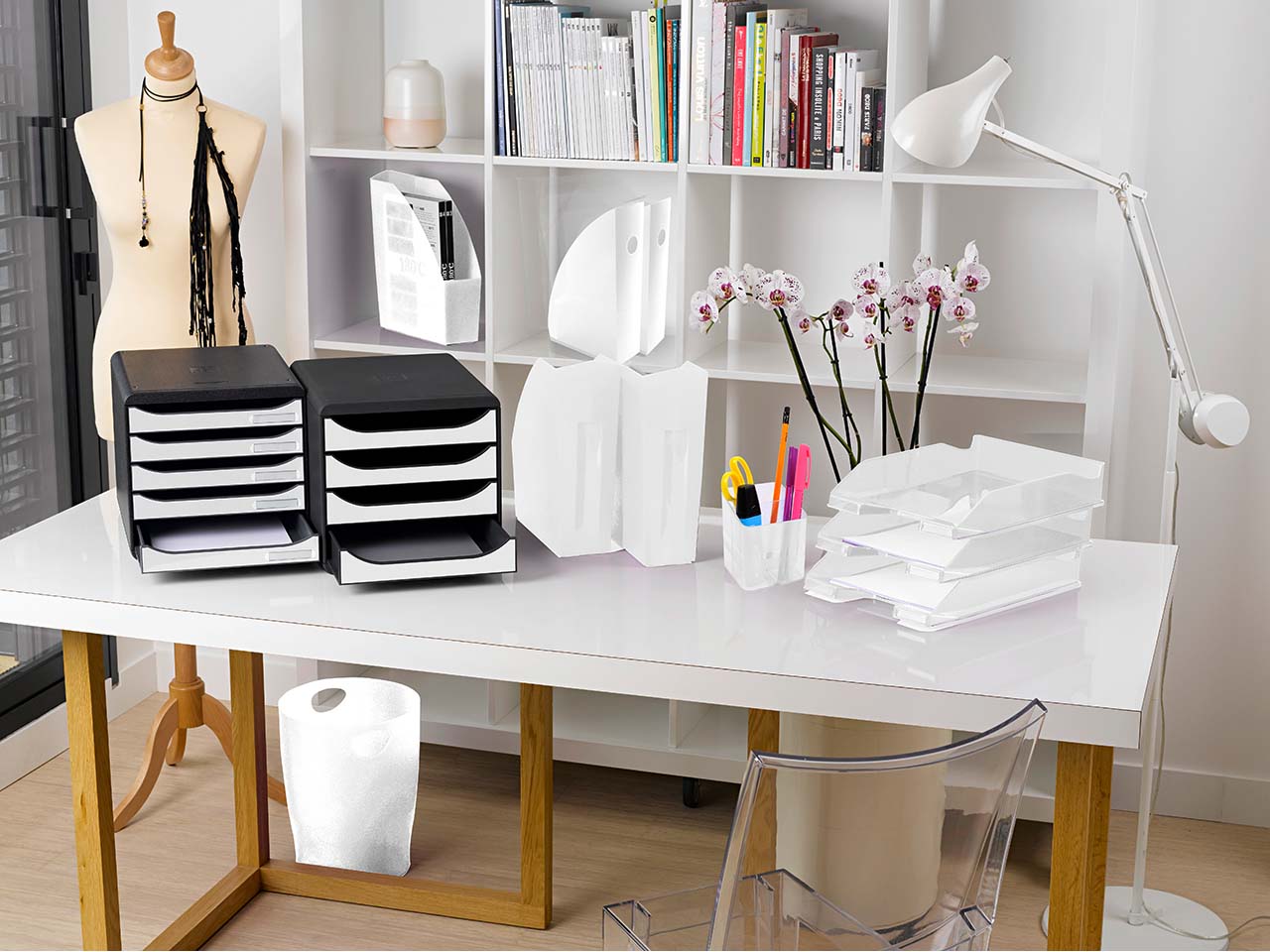 Exacompta Schubladenbox Big Box Plus "Glossy", DIN A4+, 4 Schubladen offen, weiß
