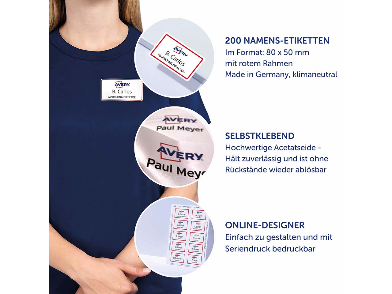 Avery Zweckform Selbstklebende Namens-Etiketten Laser "L4786" 200 Stk. 80x50mm, weiß/rot