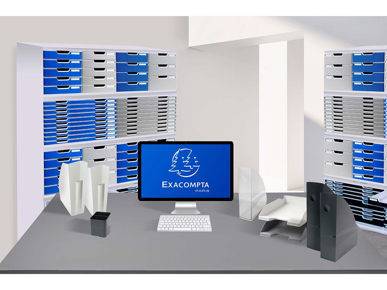 Exacompta Schubladenbox Storebox "Office", DIN A4+, 6 Schubladen geschlossen, lichtgrau