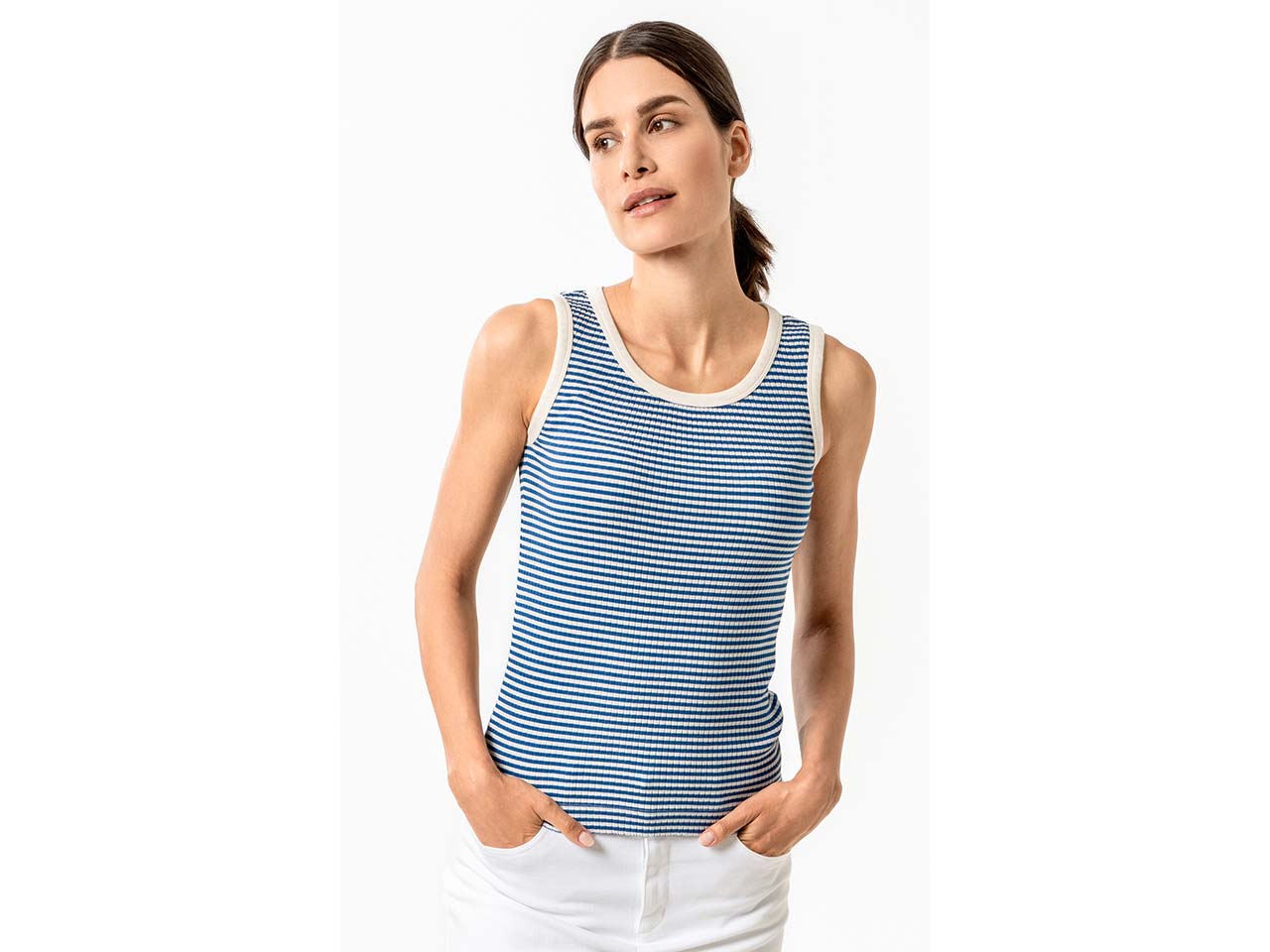 Living Crafts Bio-Damen-Tanktop "APOLLONIA" aus elas. Ripp-Jersey, tailored blue, Gr. M