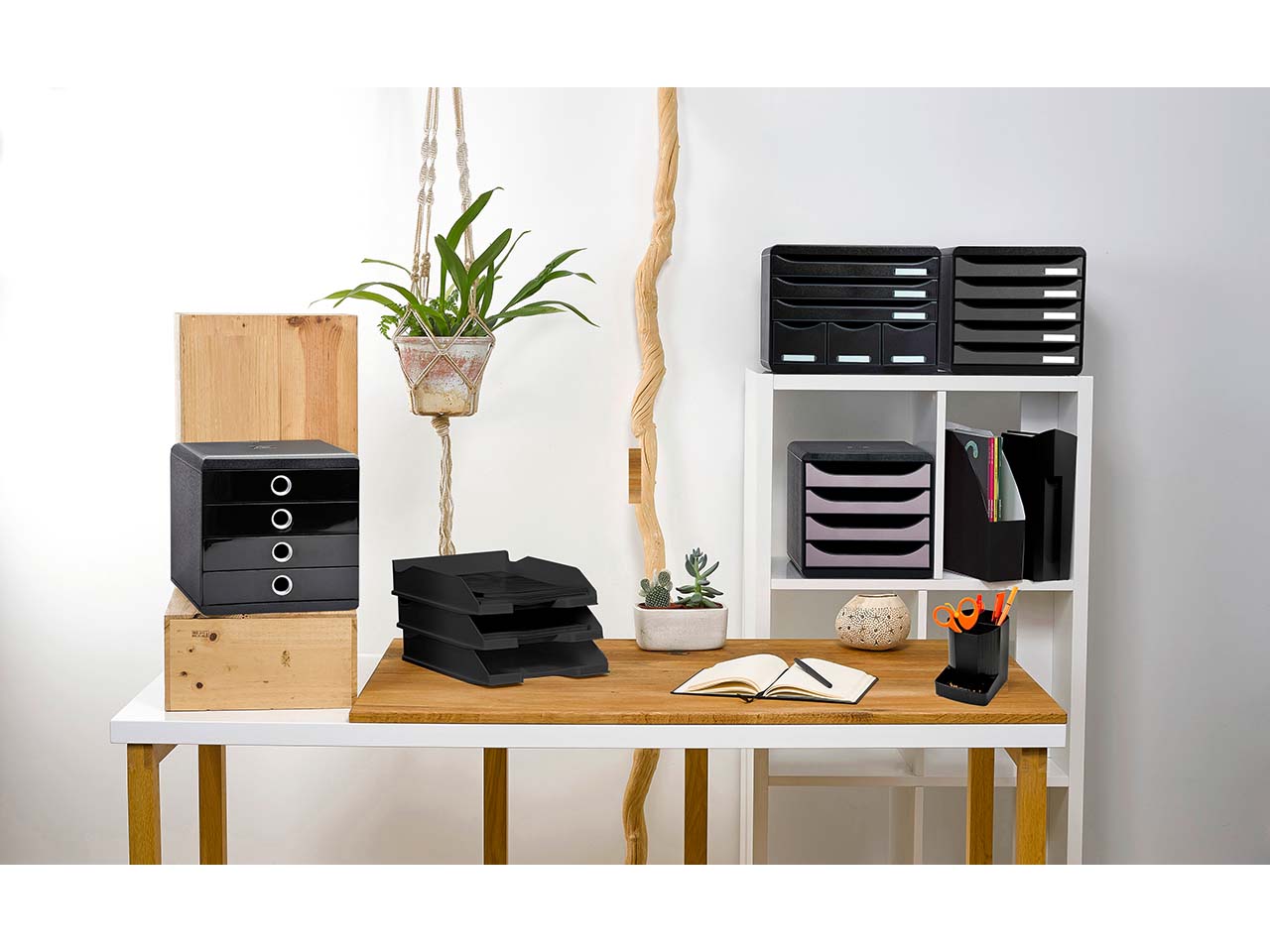 Exacompta Schubladenbox Storebox "Glossy", DIN A4+, 6 Schubladen offen, schwarz