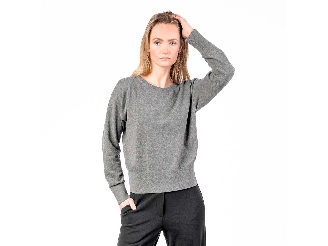 Living Crafts Bio-Damen-Pullover 'UNDINE' mit Rippbündchen, grey melange, Gr. M