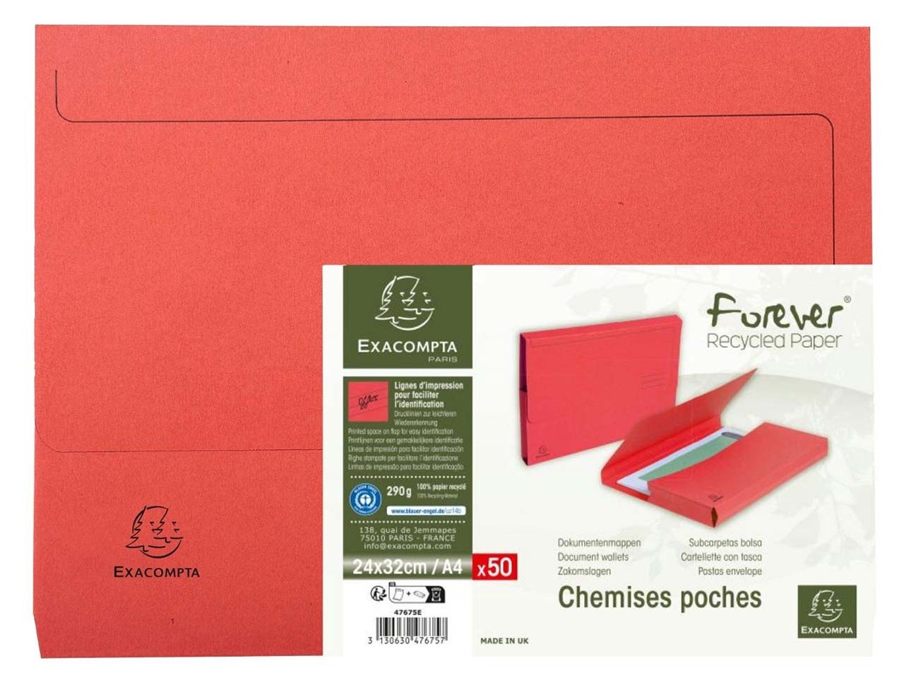 100 Exacompta Aktenmappen "Forever" mit Verschlusskappe, 290 g/m², DIN A4, rot
