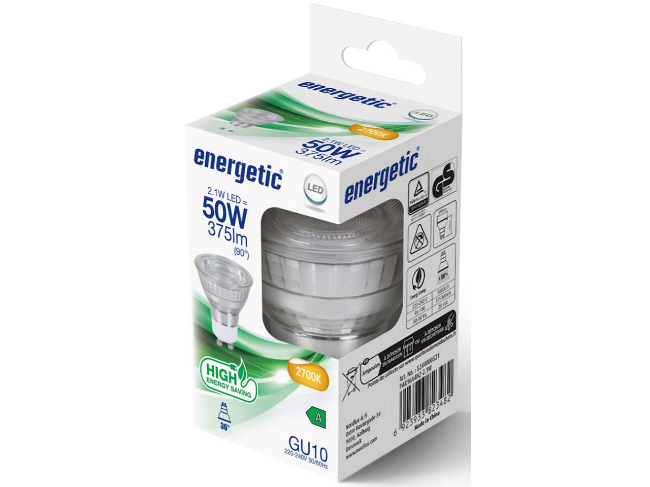 energetic LED-Lampe, A-Class, GU10, 2,1W, 375 lm, 2700K, klar
