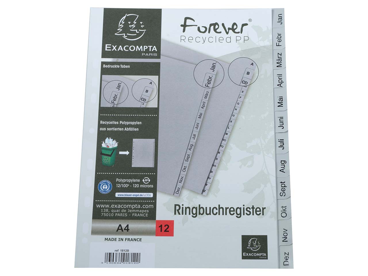 Exacompta Register aus Recyclingkunststoff Januar-Dezember, DIN A4