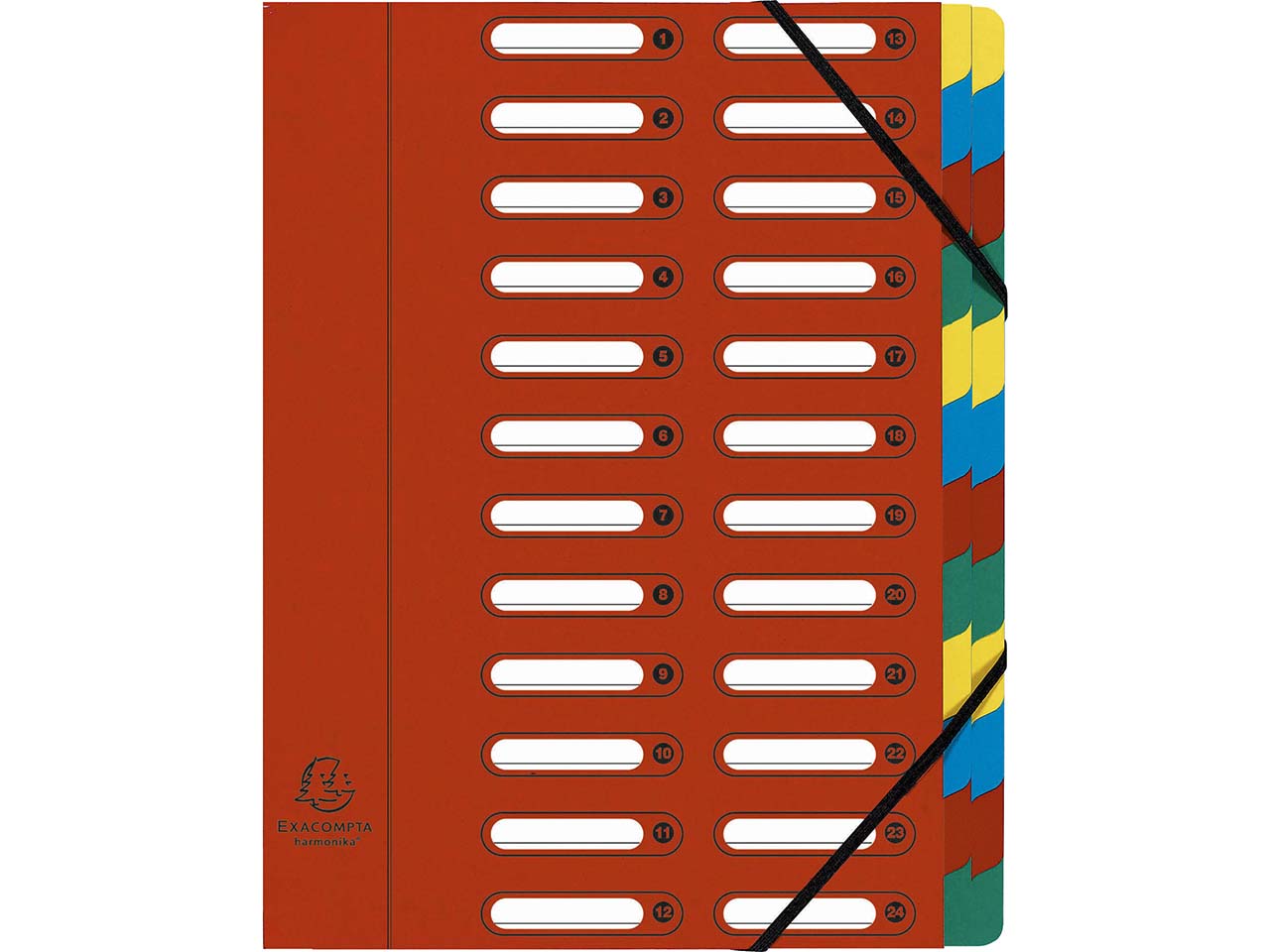 4 Exacompta Ordnungsmappen aus Colorspan, 425 g/m², DIN A4, Gummizug, 24 Fächer, rot