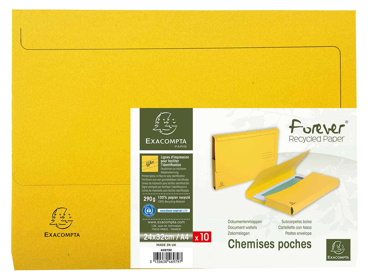 10 Exacompta Aktenmappen "Forever", 290 g/m², 24x32 cm für DIN A4, gelb