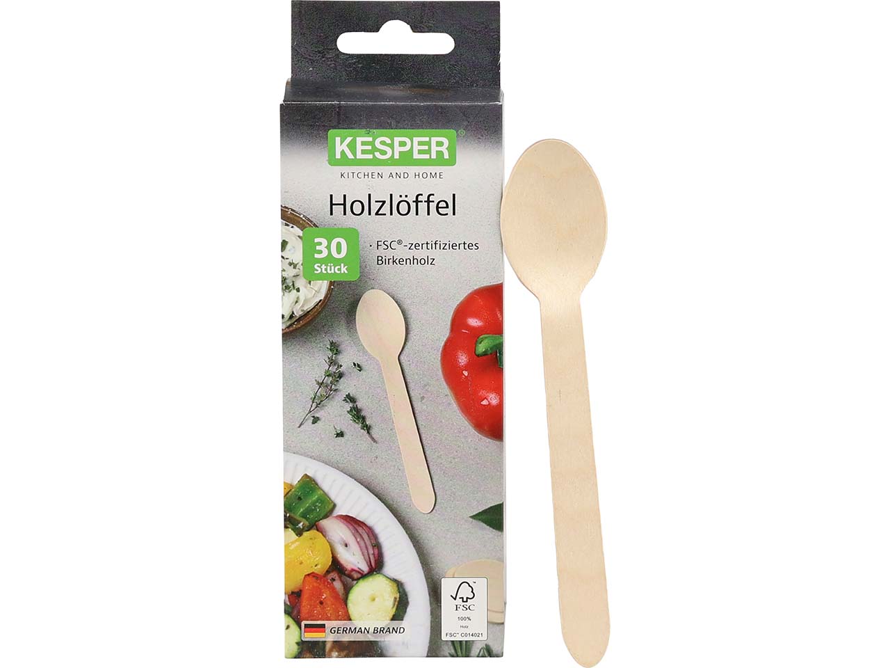 KESPER Einweglöffel aus FSC-Birkenholz, 30er-Pack, Länge 16 cm