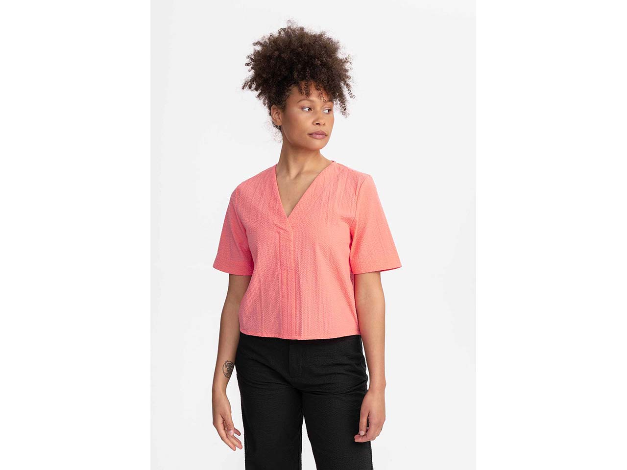 MELA Bio-Damen-Bluse 'NALA' mit angedeuteter Knopfleiste, raspberry, Gr. L