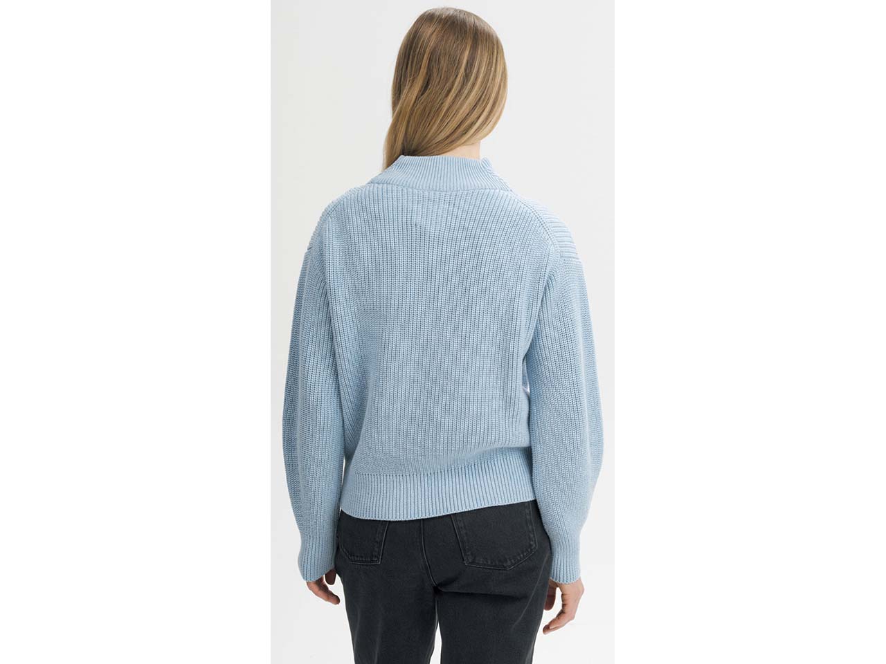 MELA Bio-Damen-Rippstrick Troyer 'KIMAYA' mit Stehkragen, salty blue melange, Gr. S