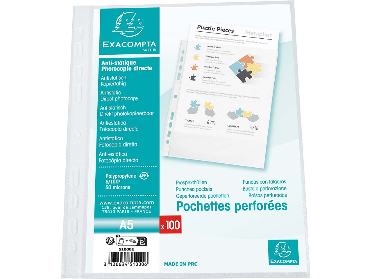 Exacompta Prospekthüllen genarbt, DIN A5, 50µ, 100 Stk.