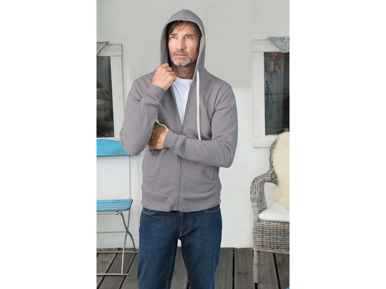 Living Crafts Bio-Herren-Kapuzenjacke "Cameron" grau, Gr. M