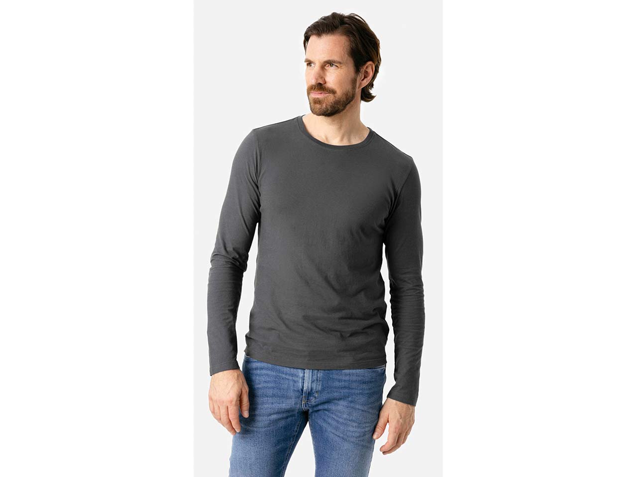 Living Crafts Bio-Herren-Langarmshirt 'TERIK' mit Rundhalsausschnitt, dark grey, Gr. L