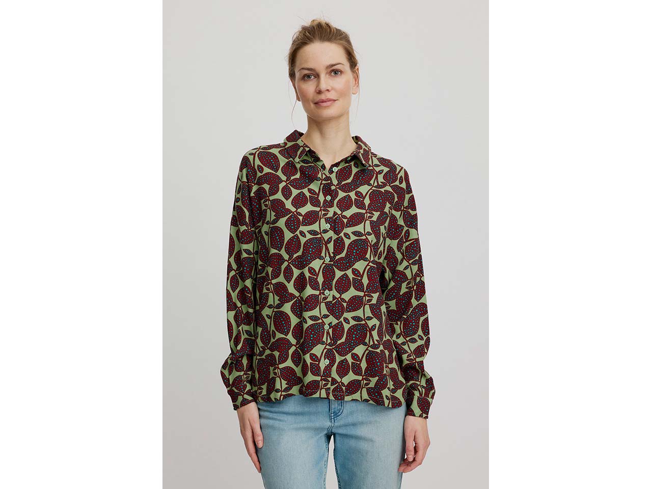 tranquillo Damen-Oversized-Bluse mit abgesetzten Bündchen, botanic, Gr. 40