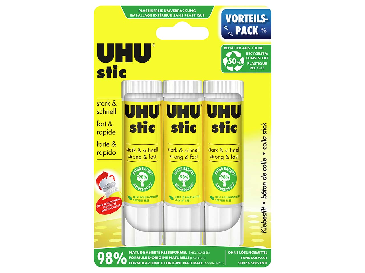 UHU Klebestift "stic" ohne Lösungsmittel, 3 x 21 g