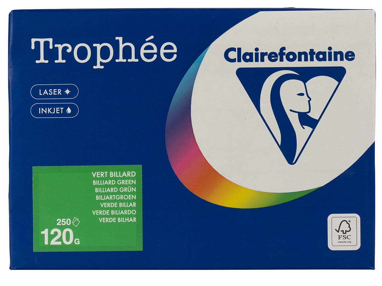 250 Blatt Clairfontaine Farbiges Kopierpapier "Trophee" 120 g/m², DIN A4, billiardgrün